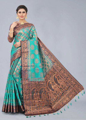 DHRUVIL TEXTILES Self Design Kanjivaram Cotton Silk Saree(Blue)