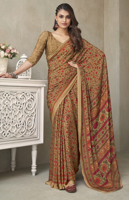 Durga Emporio Self Design Bollywood Crepe Saree(Beige)