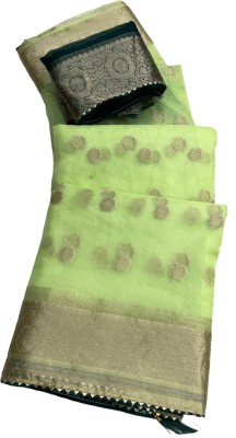 MINE CHOICE Woven Banarasi Art Silk, Organza Saree(Light Green, Green)