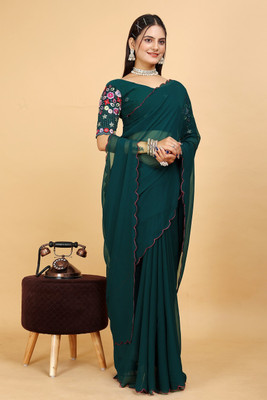 SAADHYA CREATION Floral Print Bollywood Georgette Saree(Dark Green)