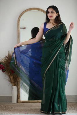 DURGA TEXTILE Printed, Self Design, Embellished, Woven, Animal Print, Blocked Printed Bollywood Cotton Linen, Jacquard Saree(Green)