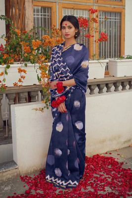 JASU CREATION Printed Bandhani Pure Cotton Saree(Blue)