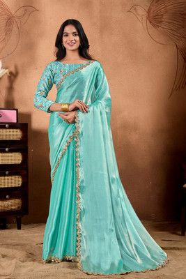 NQUEEN Embroidered Bollywood Jimmy choo Saree(Light Blue)