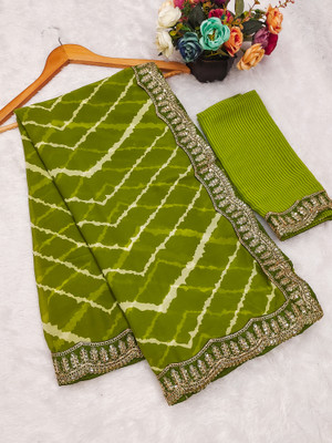 TTH Embroidered Leheria Georgette Saree(Green)