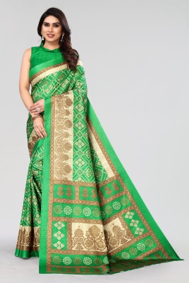 Winza Designer Floral Print, Self Design, Geometric Print Daily Wear Cotton Silk Saree(Green)