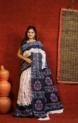 Happy Creation Printed Kalamkari Handloom Cotton Blend Saree(Multicolor)