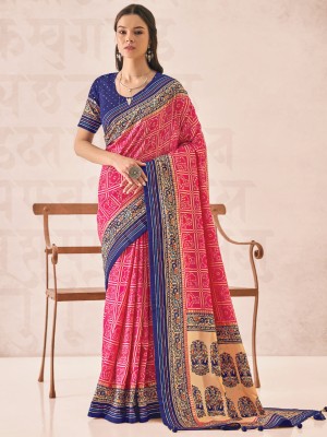 Sareemall Printed Bandhani Tussar Silk Saree(Pink)