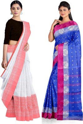 Ganesh plastic and industry Self Design Tant Cotton Blend Saree(Pack of 2, Multicolor)