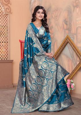 Madhav Creation Woven Banarasi Art Silk Saree(Blue)