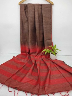 Aamir Fashion Textile Solid/Plain Bhagalpuri Handloom Jute Silk Saree(Brown)