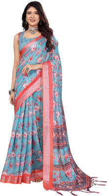 Priyashi Printed Mysore Cotton Silk Saree(Blue)