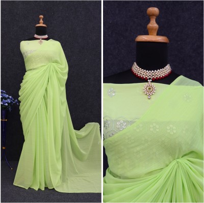 ZENFAB THREADS Self Design Bollywood Georgette Saree(Green)