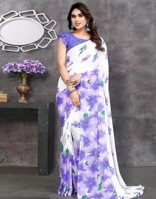 Bhuwal Fashion Floral Print Daily Wear Georgette Saree(Purple)