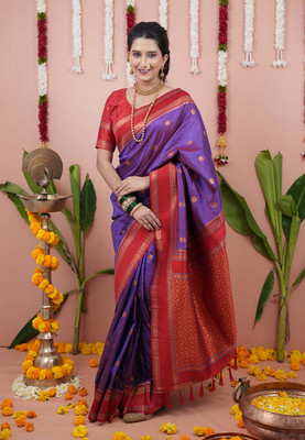 FASHION STROM Woven Bollywood Silk Blend Saree(Purple)