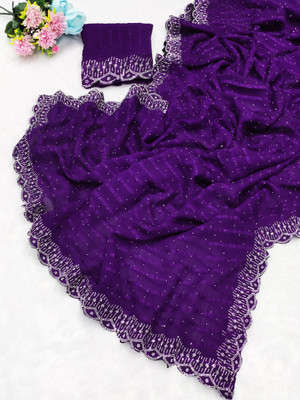 MALAK IMPEX Embellished Daily Wear Chiffon Saree(Purple)