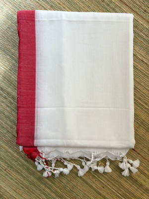 TARAMAACREATION Solid/Plain Handloom Handloom Pure Cotton Saree(White, Red)