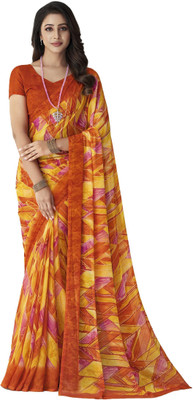 INDONIQ Geometric Print, Graphic Print Bollywood Chiffon, Georgette Saree(Orange)