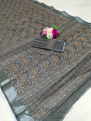 HouseOfCommon Woven Kanjivaram Pure Cotton, Cotton Linen Saree(Black)