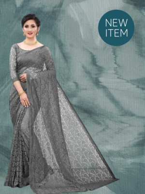 SAREEYA16 Printed Daily Wear Cotton Blend Saree(Grey)