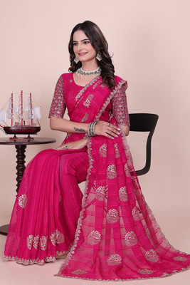 K 5 FASHION Woven, Embellished, Striped Bollywood Georgette Saree(Pink)