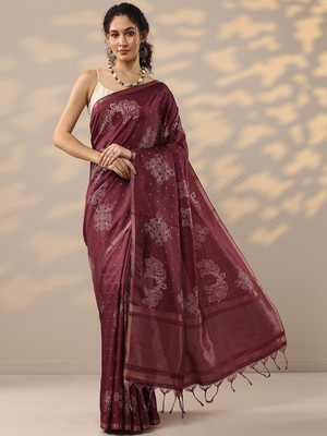 LIBAS Printed Daily Wear Silk Blend Saree(Red)