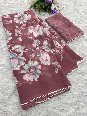 niesha fashion Floral Print Daily Wear Georgette Saree(Pink)