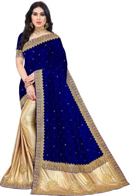 Vihan Fab Self Design, Embellished Bollywood Velvet, Lycra Blend Saree(Blue)