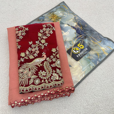 K 5 FASHION Embroidered, Solid/Plain Bollywood Tissue Saree(Brown)