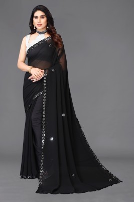 sareya veela Embroidered Bollywood Georgette Saree(Black)