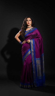 Tilfelle Printed Sambalpuri Silk Blend Saree(Purple, Blue)