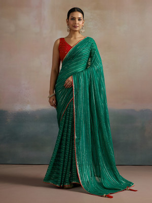 Sareemall Printed Leheria Viscose Rayon Saree(Green)