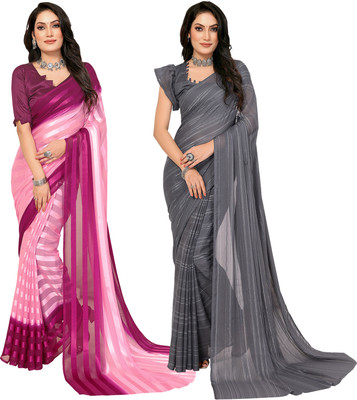 Moda Rapido Self Design, Striped, Ombre Bollywood Satin Saree(Pack of 2, Pink, Purple)