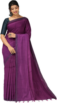 GOLU Solid/Plain, Self Design, Color Block Bollywood Pure Cotton Saree(Purple)