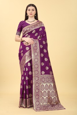 NENCY FASHION Woven Banarasi Jacquard Saree(Purple)