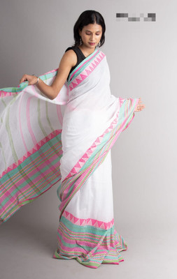 Balorampal Woven Handloom Pure Cotton Saree(White, Multicolor)
