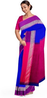 Happy Creation Woven Daily Wear Handloom Pure Cotton Saree(Blue, Pink)