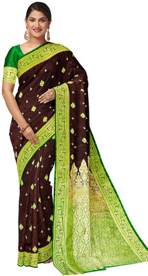 daniyal Printed Banarasi Pure Silk Saree(Maroon, Green)