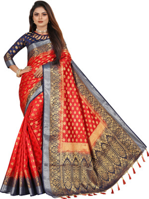 DHRUTI TEXTILES Woven Banarasi Cotton Silk Saree(Red)