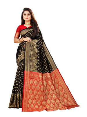 Vedant Vastram Embellished Banarasi Silk Blend Saree(Black)