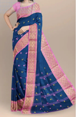 Akash Enterprise Self Design Garara Saree Handloom Pure Cotton Saree(Dark Blue)