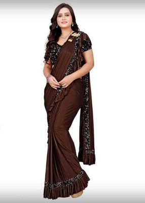 fem hub Solid/Plain Daily Wear Lycra Blend Saree(Brown)