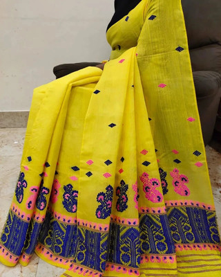 LOOMENTERPRISE Woven Mekhela Chador Cotton Silk Saree(Yellow)