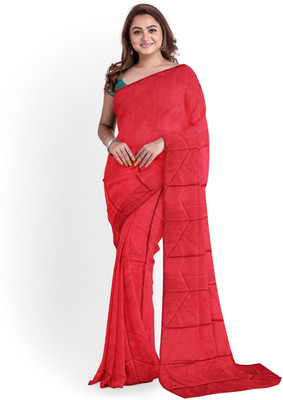 HouseOfCommon Solid/Plain Bollywood Silk Blend Saree(Red)
