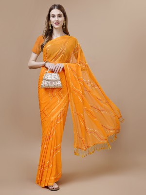 INDIAN WOMEN Printed Bollywood Chiffon Saree(Yellow)