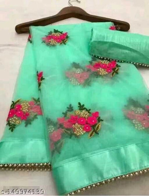 PATLANI STYLE Embroidered Bollywood Net Saree(Green)