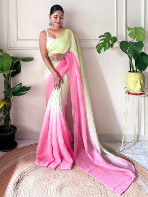 Tasrika Solid/Plain Pre Draped Saree Chiffon Saree(Light Green)