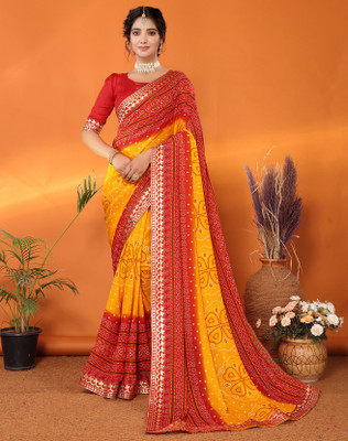 Divastri Printed Bollywood Georgette, Lace Saree(Red)