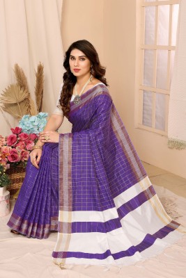 VJ FASHION Checkered Bollywood Cotton Silk Saree(Blue)