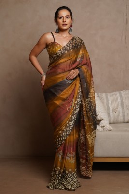 MIRCHI FASHION Printed, Floral Print Daily Wear Chiffon, Georgette Saree(Mustard, Orange, Brown)