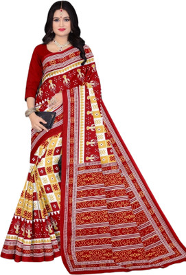 Tareni Printed Sambalpuri Pure Cotton Saree(Brown)